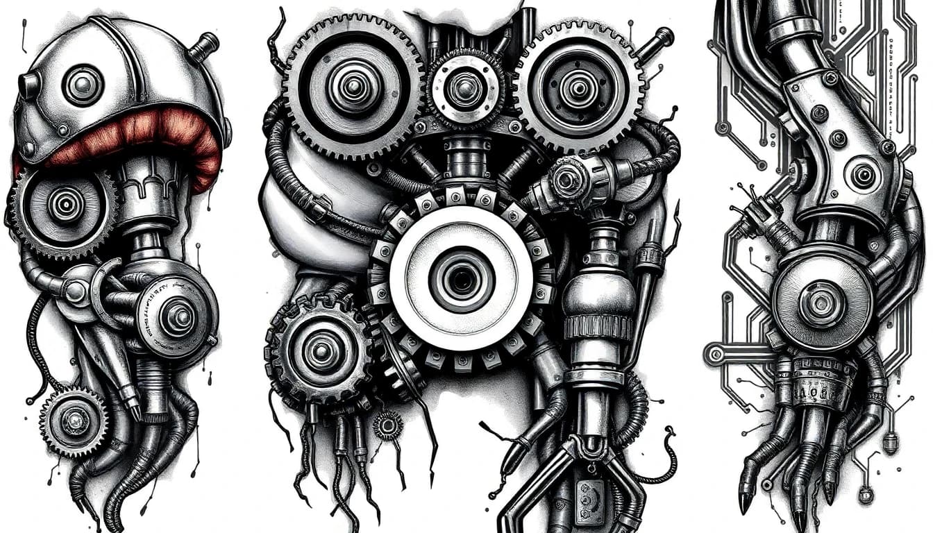 Biomechanical Tattoo - AI generated tattoo design examples showing biomechanical tattoo style characteristics